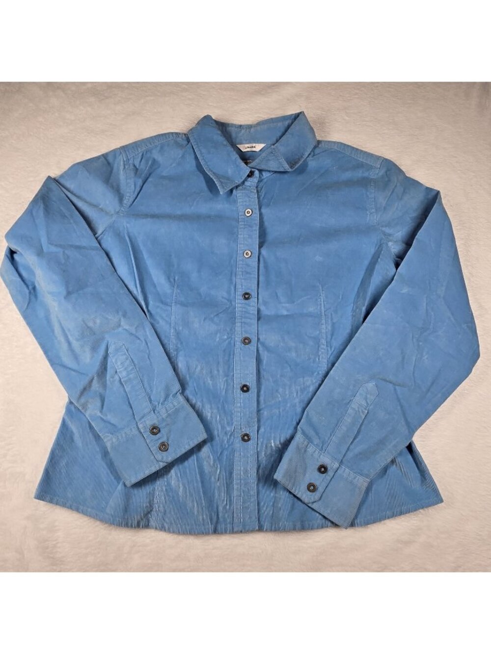 Talbots Petites Women's Medium Blouse Shirt Top Button Up Cotton Blue Corduroy